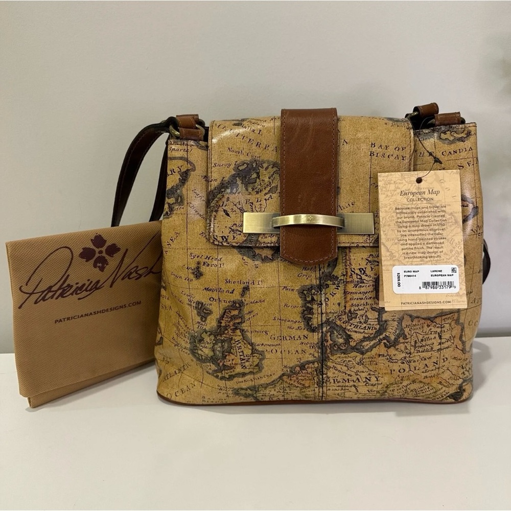 Patricia Nash European Map Larone Shoulder Crossbody Leather Bag MSRP $269 NWT